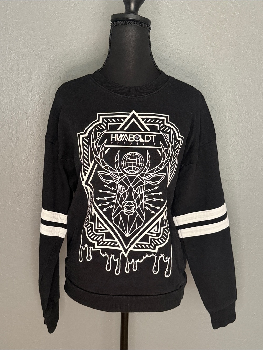 Women’s Black Crewneck Sweatshirt with White Graphic